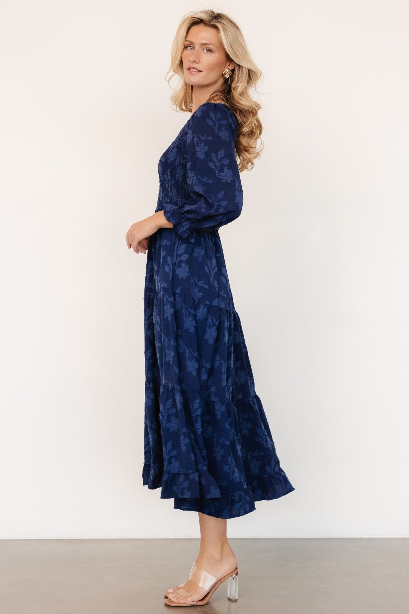 Aubrey Smocked Midi Dress | Navy Floral Cheap From China