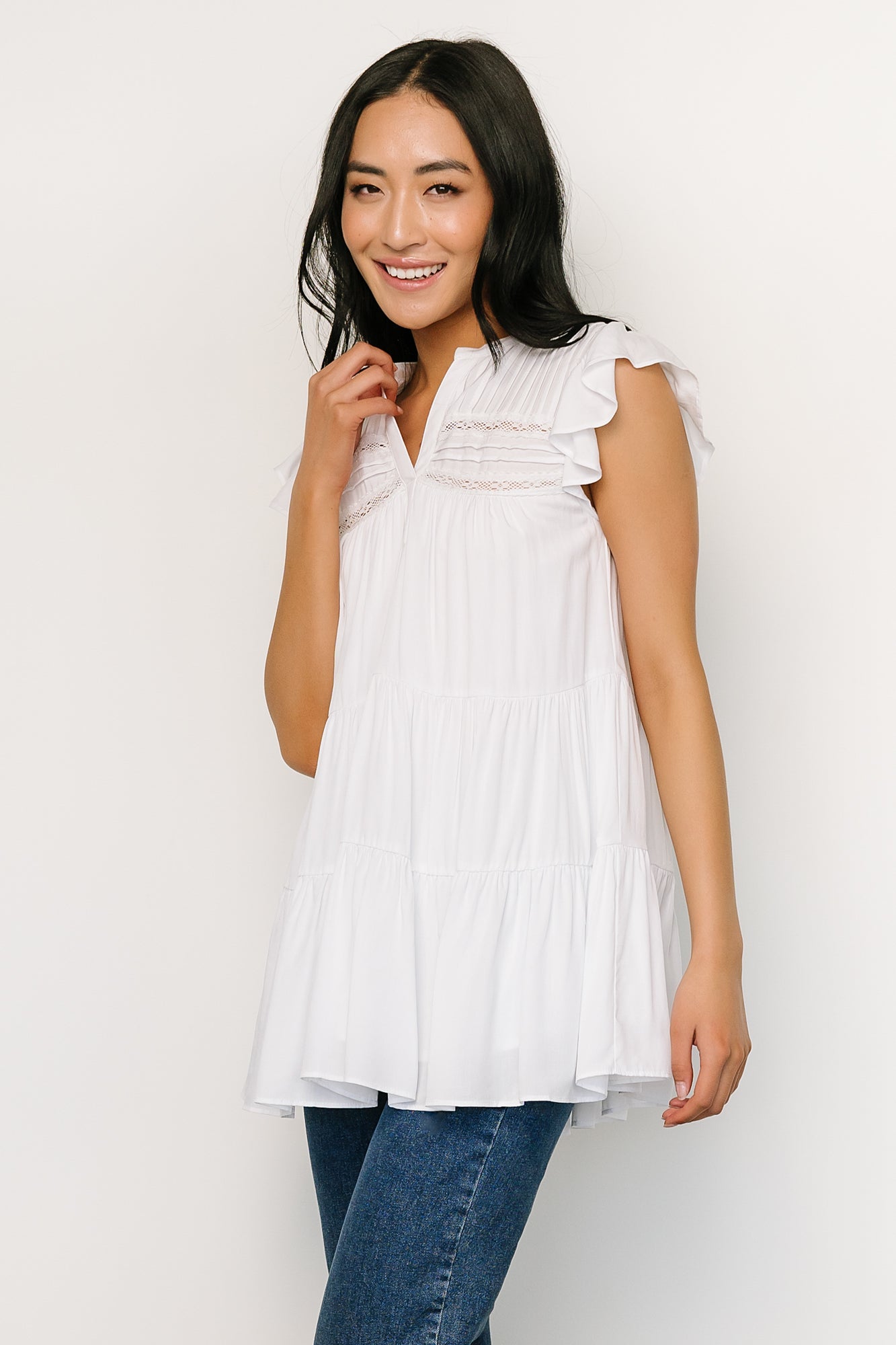 Margaret Tiered Top | White Release Dates Cheap Online