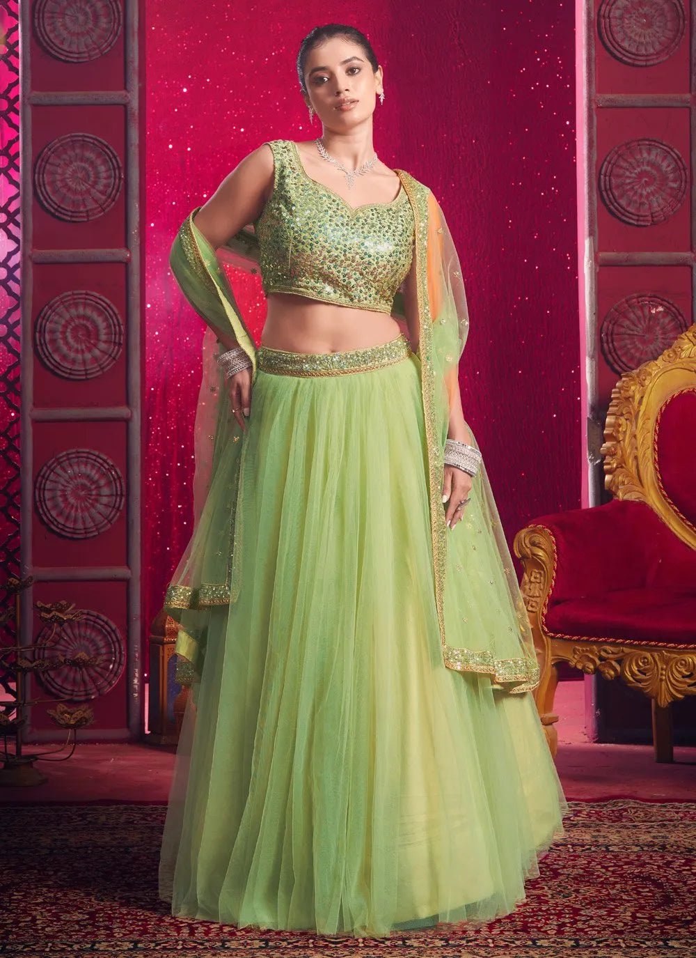 Dark  Pista Green Designer Classic Lehenga Choli New Arrival Cheap Pice