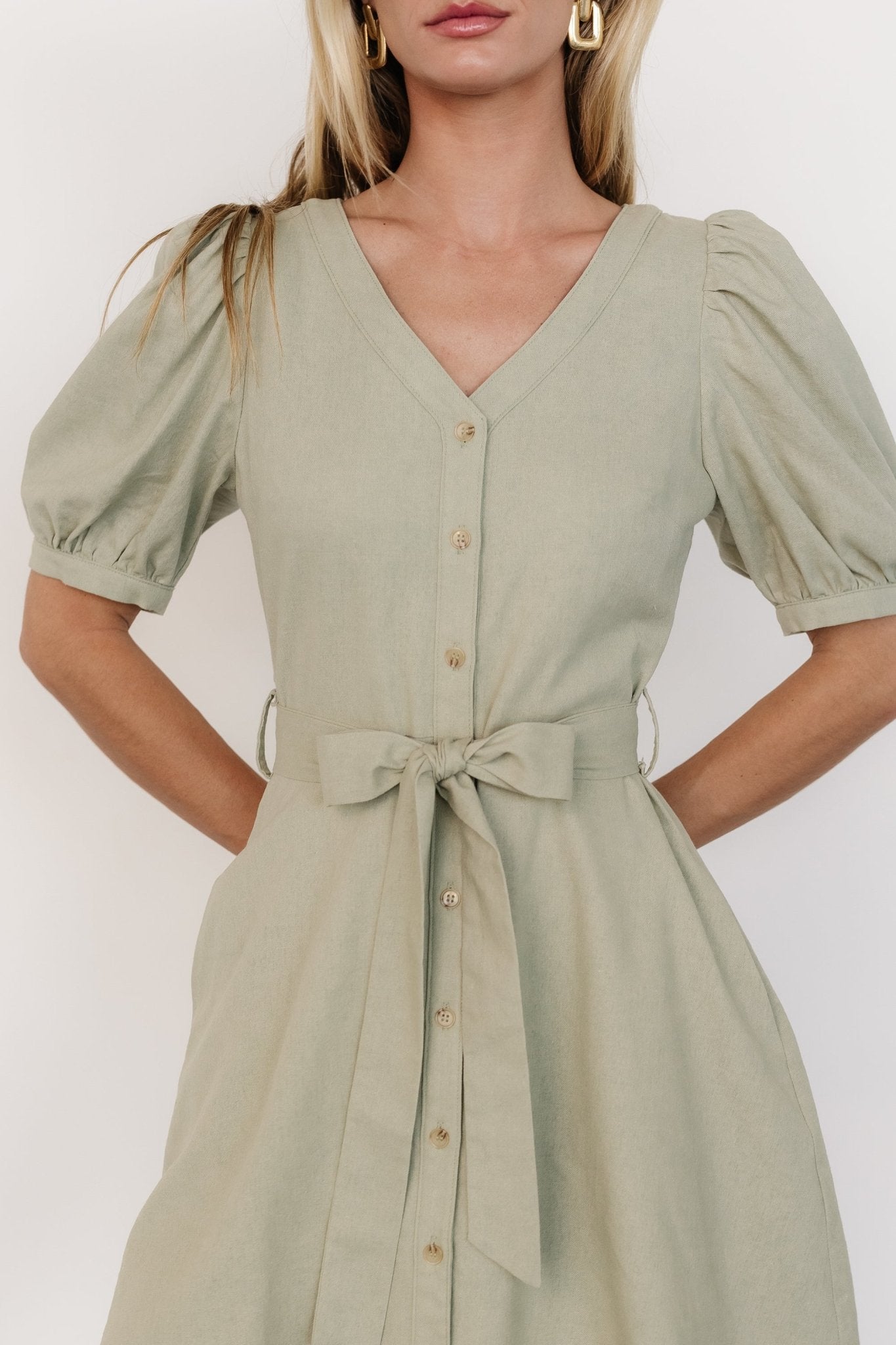 Candice Button Up Mini Dress | Sage Original For Sale