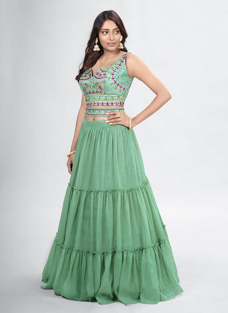 Sweetheart Neck Green Designer Chaniya Choli Nicekicks Cheap Online