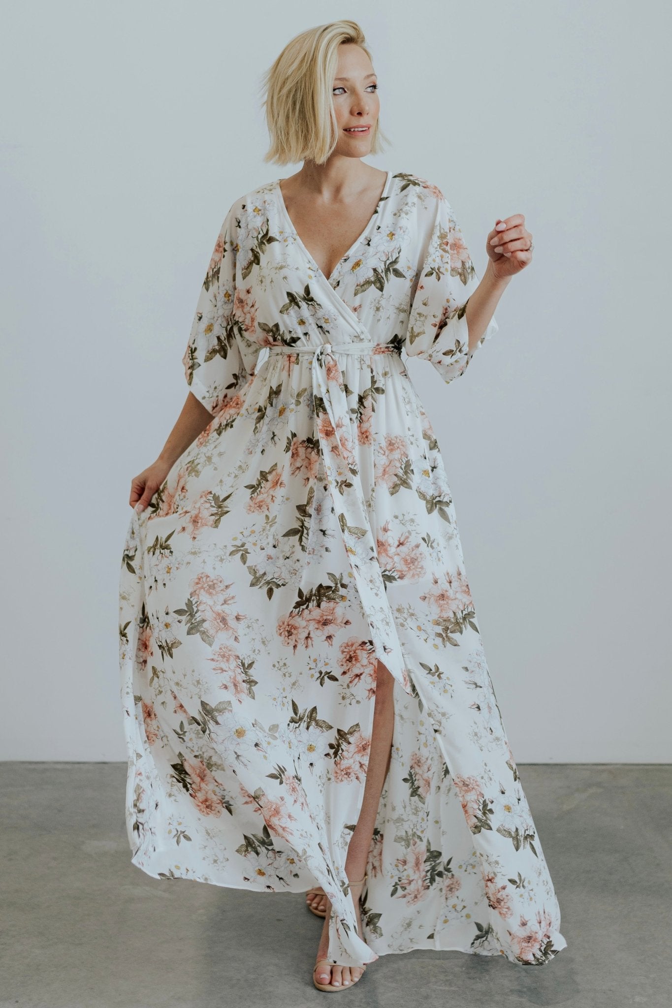 Kia Kimono Maxi Dress | White Floral Sale Genuine