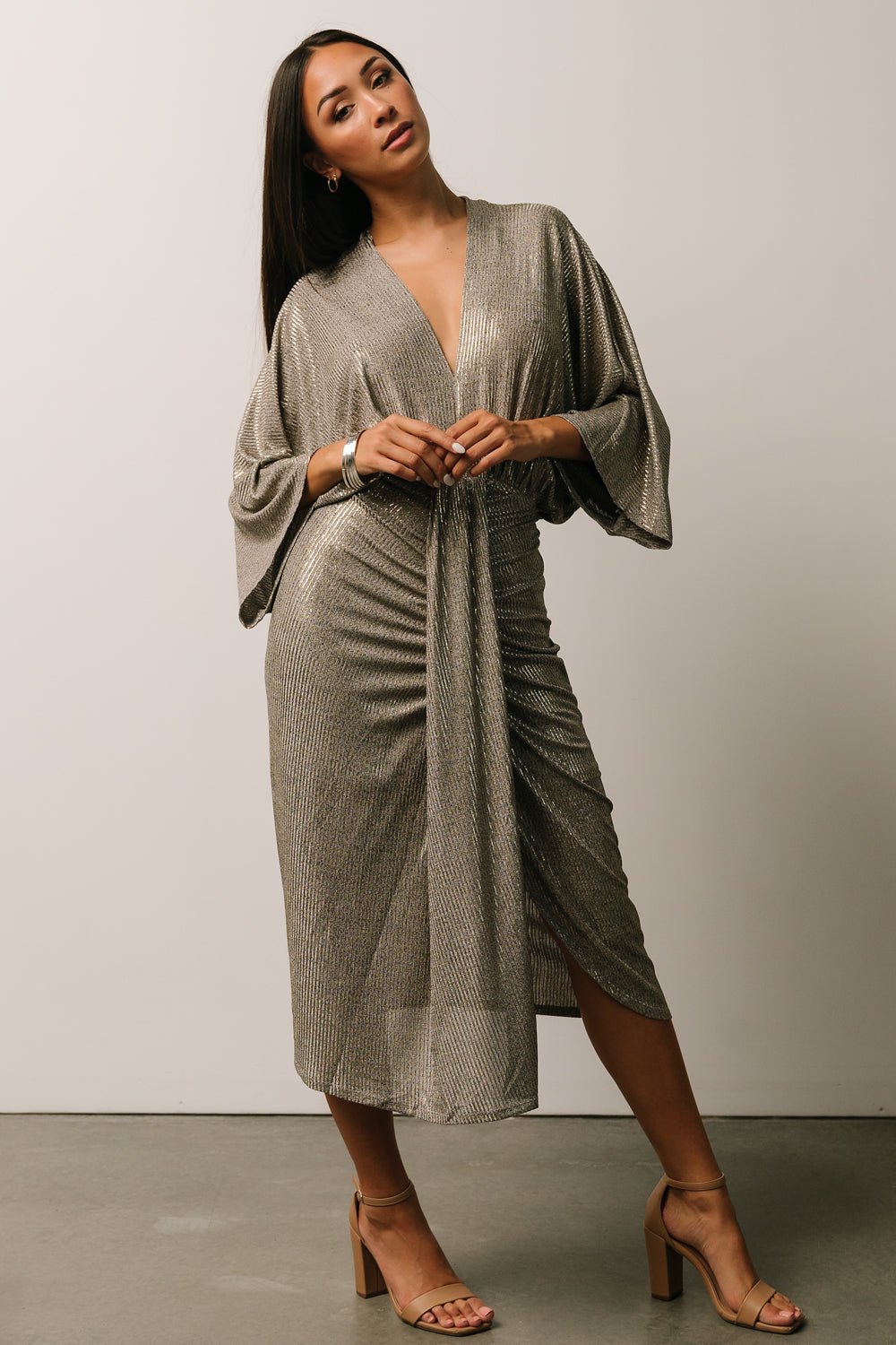 Ciara Ruched Midi Dress | Silver Metallic Cheap With Mastercard