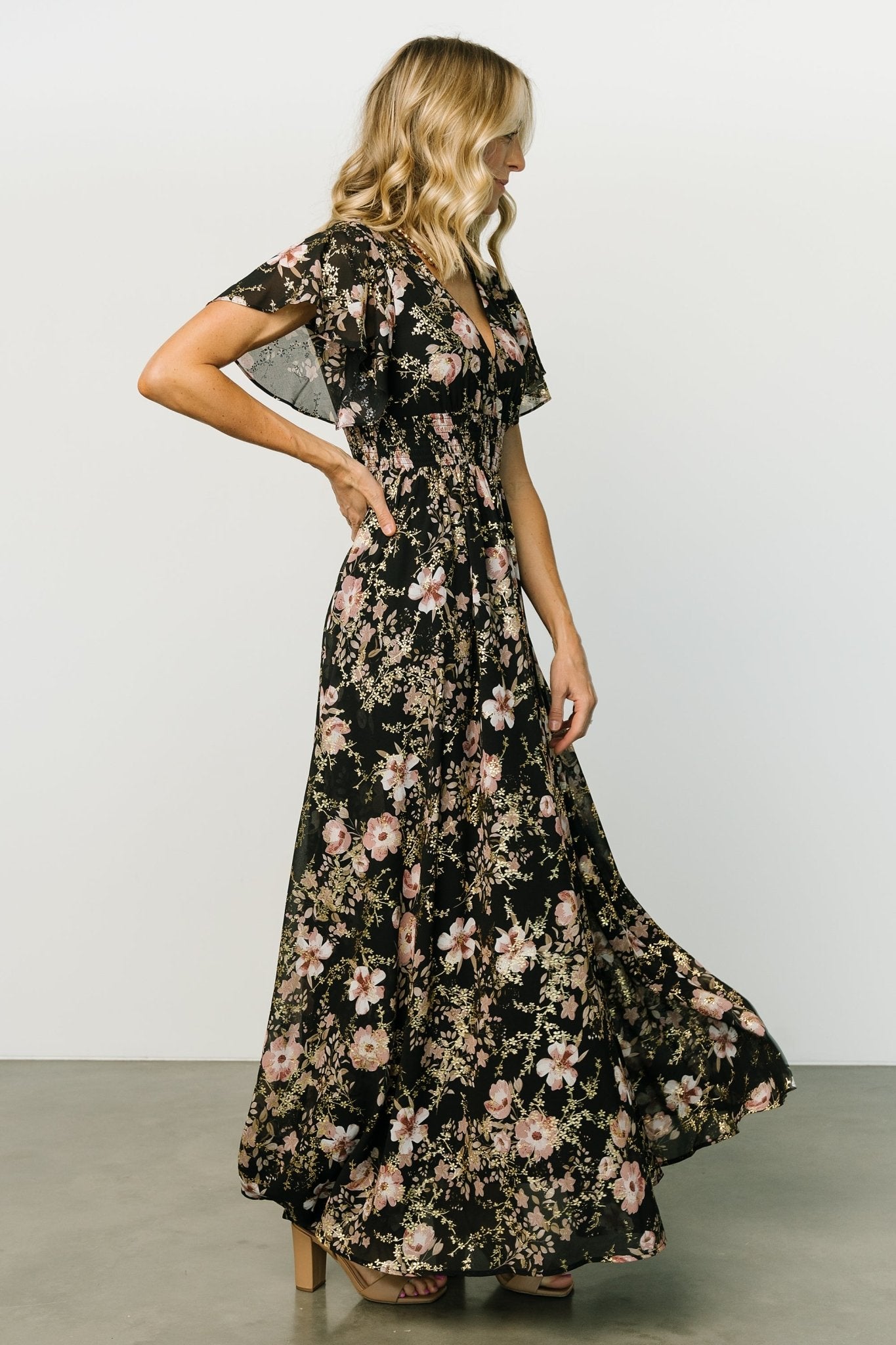 Lynlee Metallic Maxi Dress | Black + Mauve Outlet Shop Offer