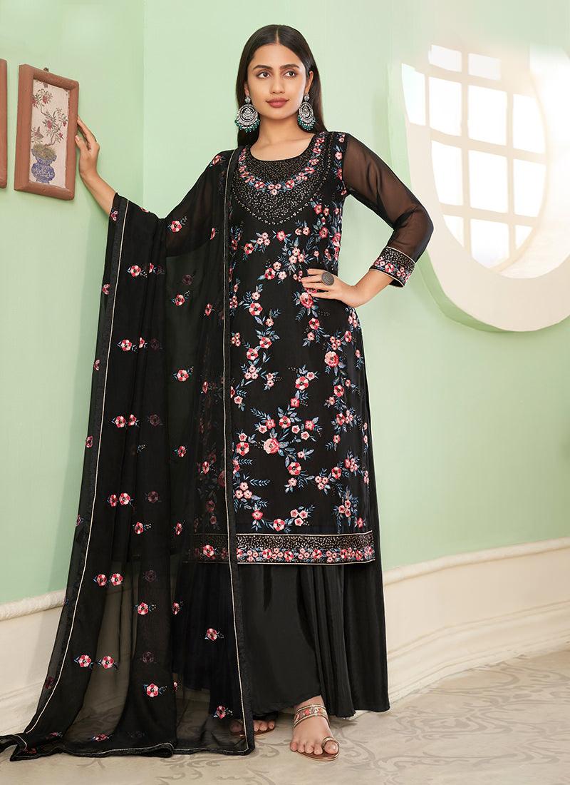 Forest Green Georgette Palazzo With Dupatta In China