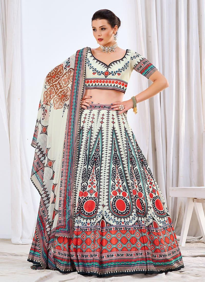 Off-White Color Digital Printed Flared Lehenga Limited Edition Sale Online