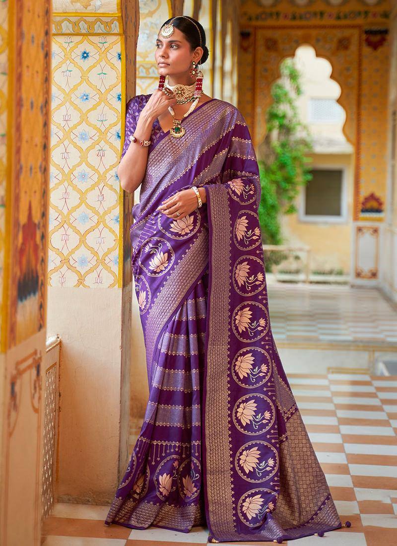 Silk Material Purple Classic Saree Outlet Looking For