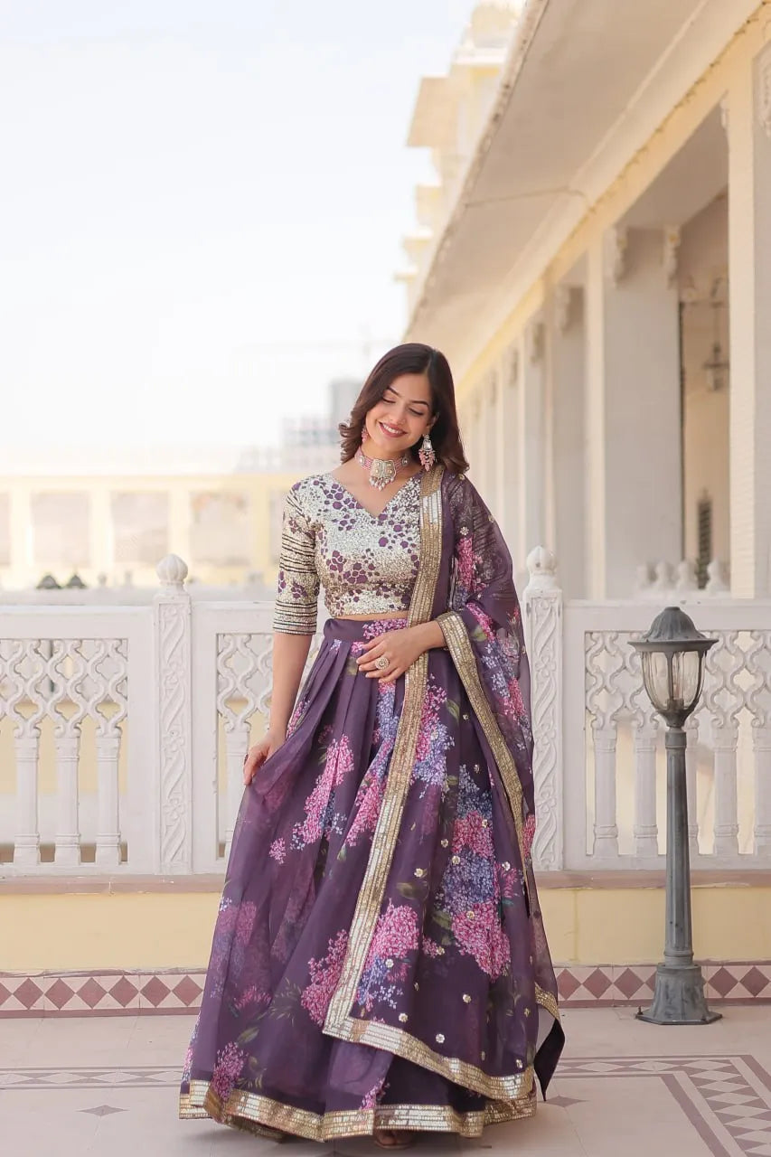 Beautiful Floral Printed Sequins Worked Designer Lehenga Choli Cheap Sale Shop