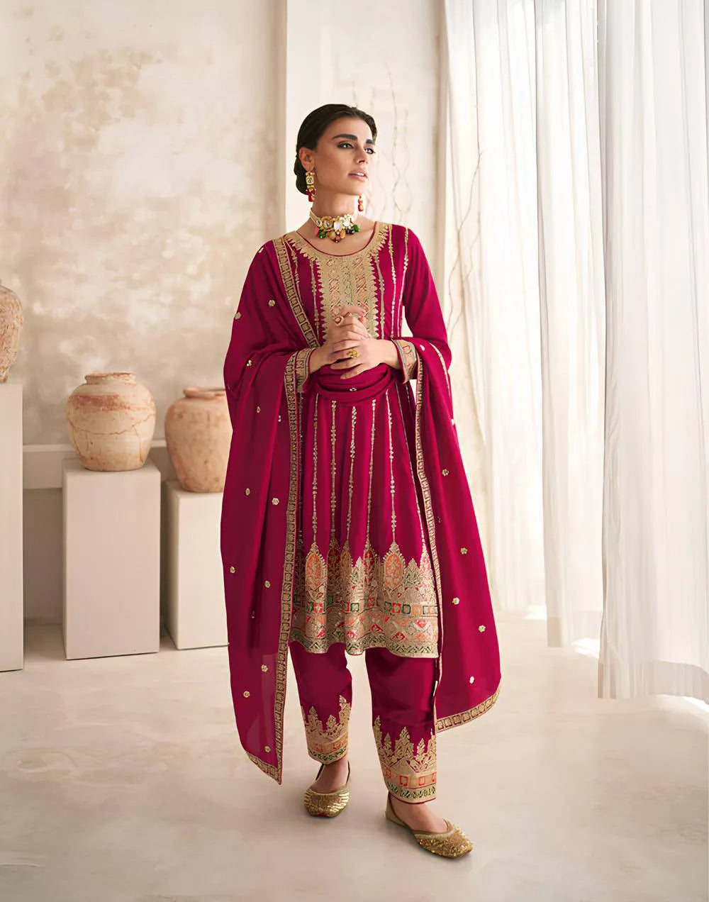 Ravishing Red Designer Embroidered Salwar Kameez Deals Cheap Pice