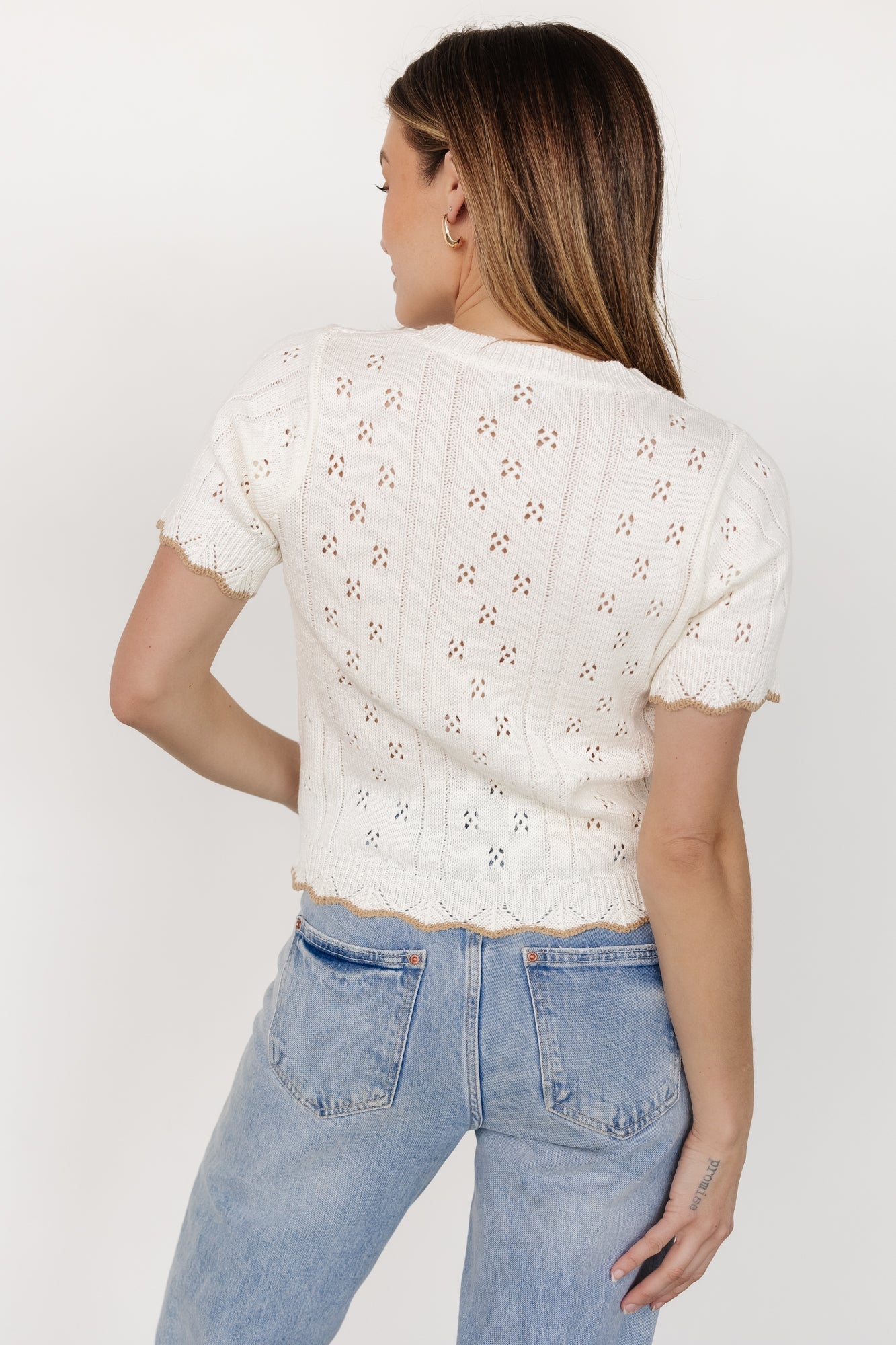 Britt Pointelle Knit Top | Ivory + Natural Free Shipping Cheap