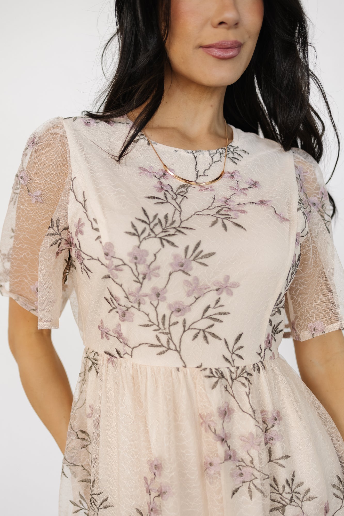 Ashlee Embroidered Midi Dress | Cream + Lavender Floral Newest Online