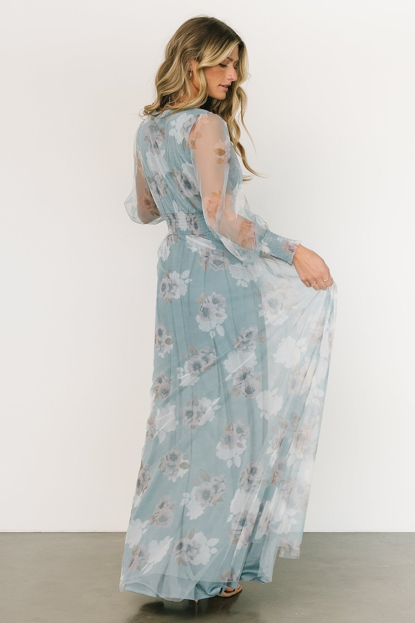 Layla Tulle Maxi Dress | Light Blue Floral Fashionable Online