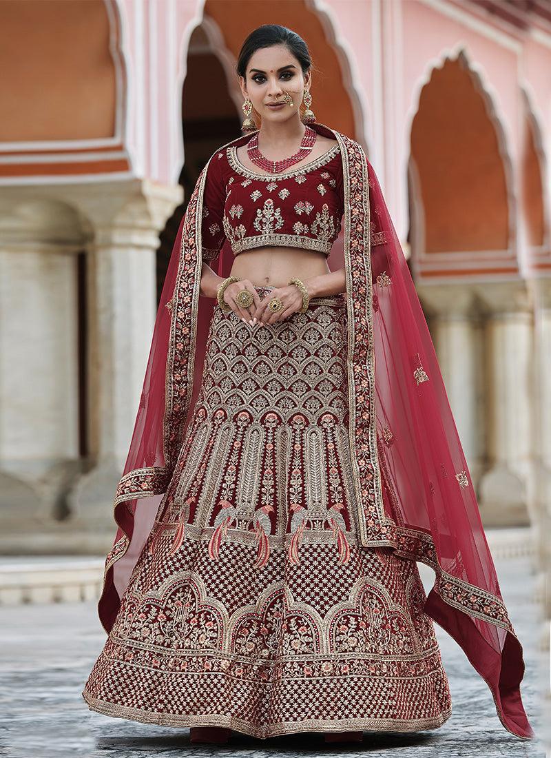 Plush Look Zari And Sequins Work Velvet Base Maroon Color Lehenga Buy Cheap Limited Edition