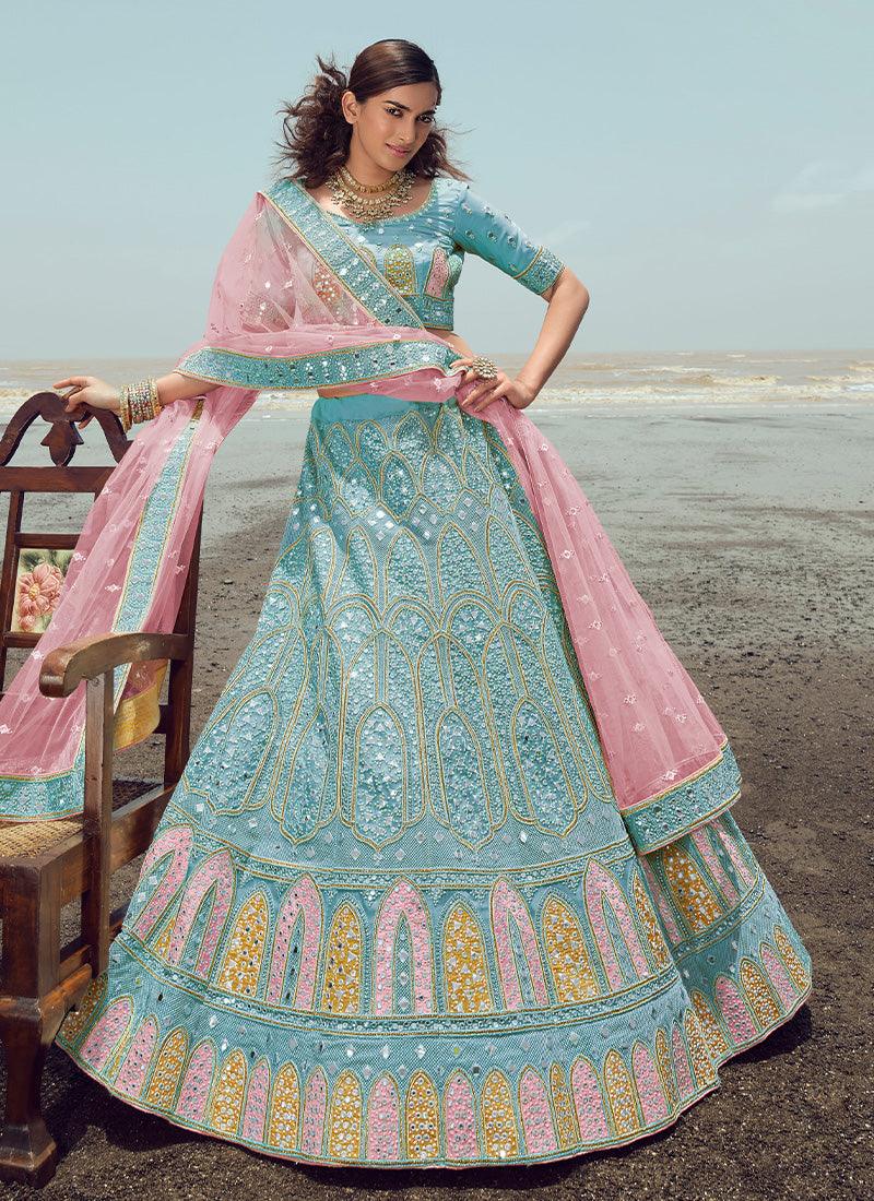 Turquoise Color Designer Lehenga Choli Cheap Visa Payment