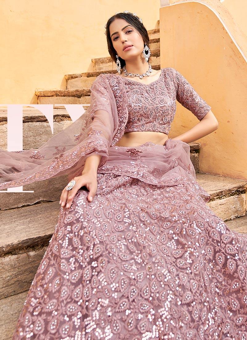 Sequins Embroidered Mauve Color Soft Base Lehenga Choice For Sale