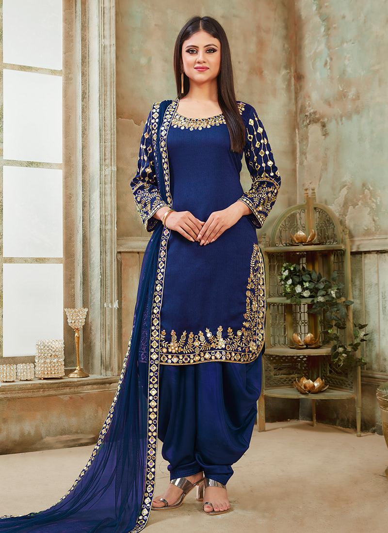 Heavy Work Blue Punjabi Salwar Suit Good Selling Sale Online