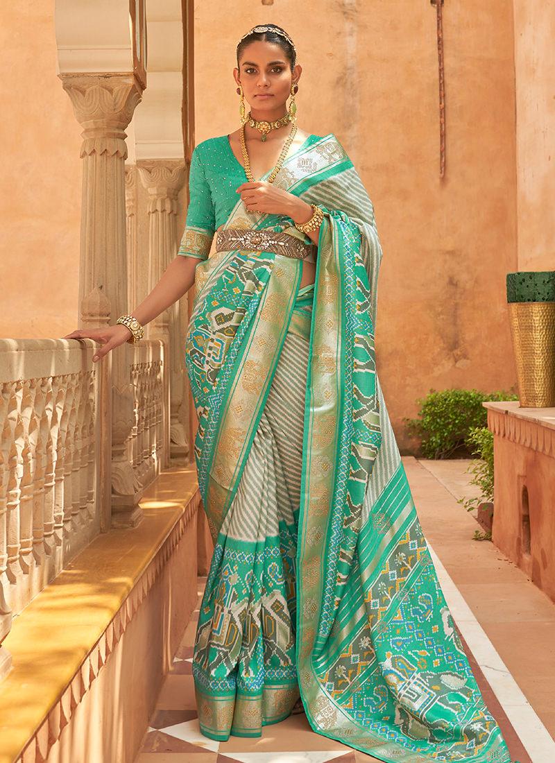 Sea Green Pure Silk Patola Saree Cheap Pice