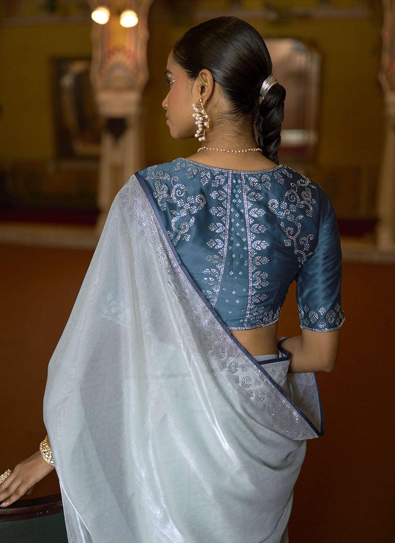 Organza Saree With Teal Blouse Free Shipping For Cheap