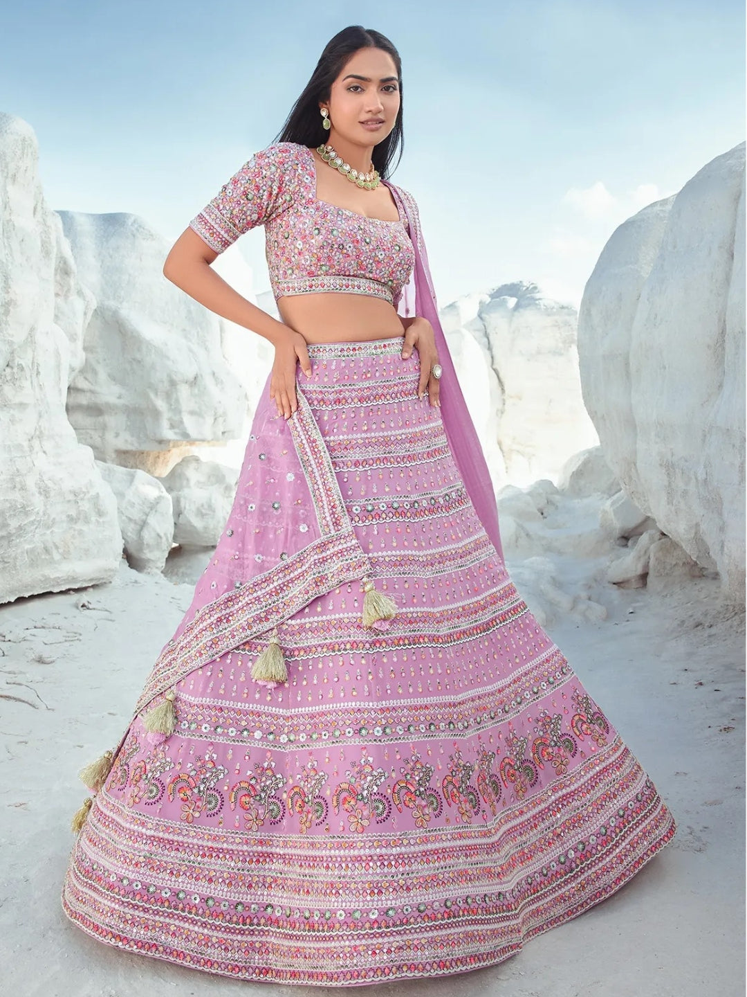 Designer Pink Georgette Embroidered Bridal Lehenga Choli Discount High Quality