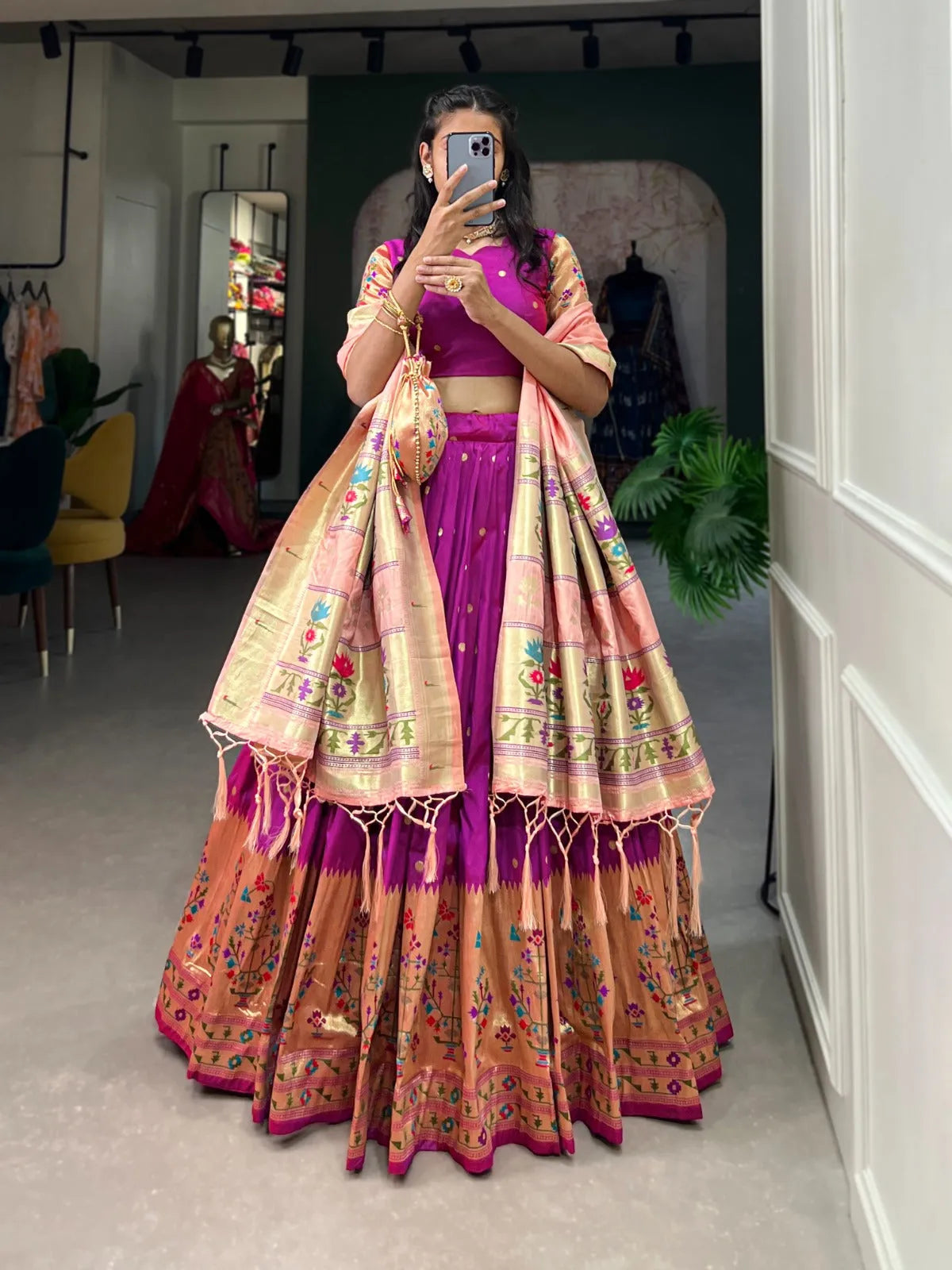 Paithani Jacquard Silk Weaving Zari Worked Lehenga Choli High Quality For Sale