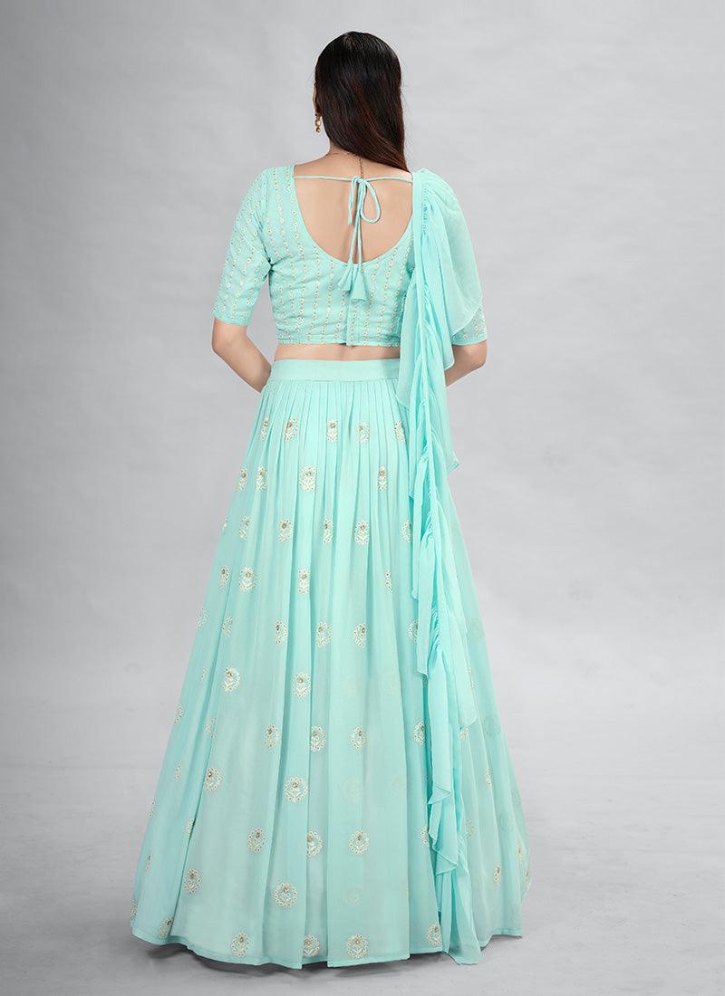 Thread Work Turquoise Designer Chaniya Choli Sale Sast