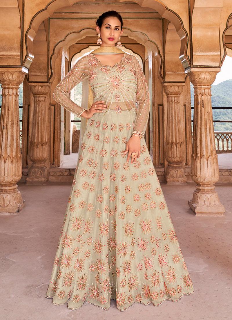 Partywear Cream Color Soft Net Base Gown With Swaroski Work Release Dates Cheap Online