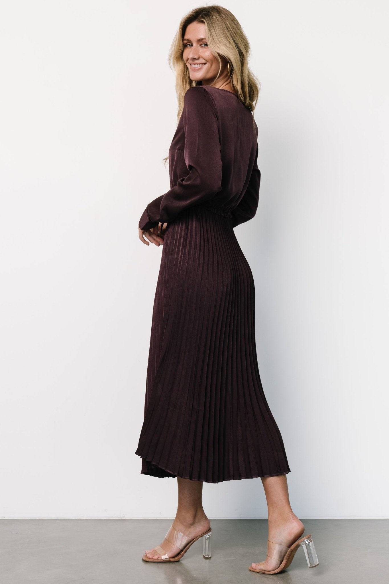 Waco Pleated Dress | Dark Plum Marketable For Sale