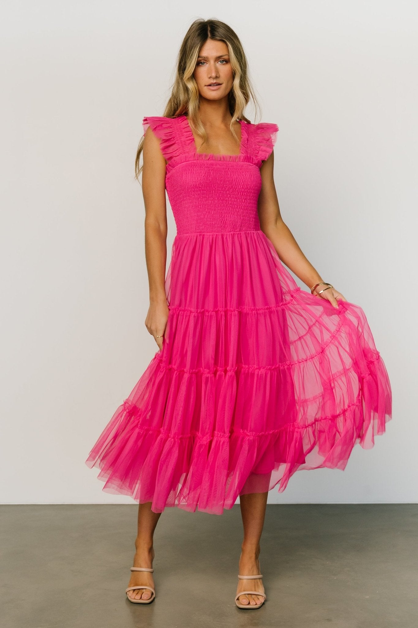 Emma Smocked Tulle Dress | Hot Pink Online Online Original