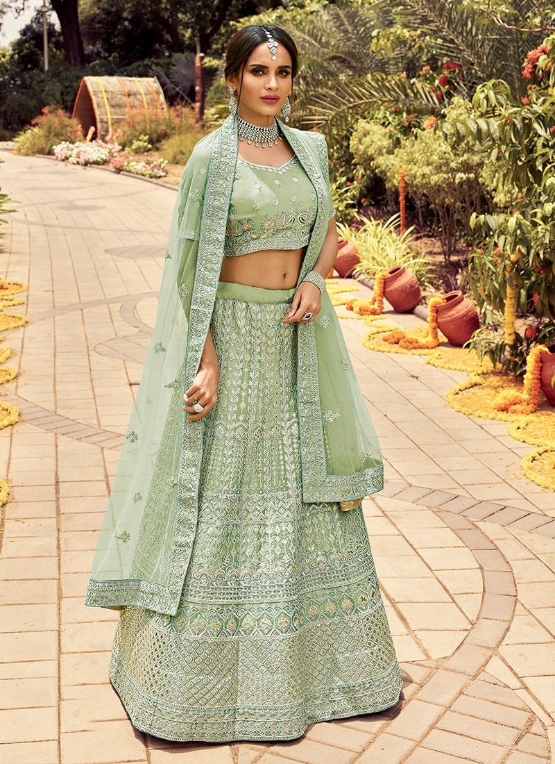 Pista Green Color Organza Base Gota And Stone Work Lehenga Extremely Cheap Pice