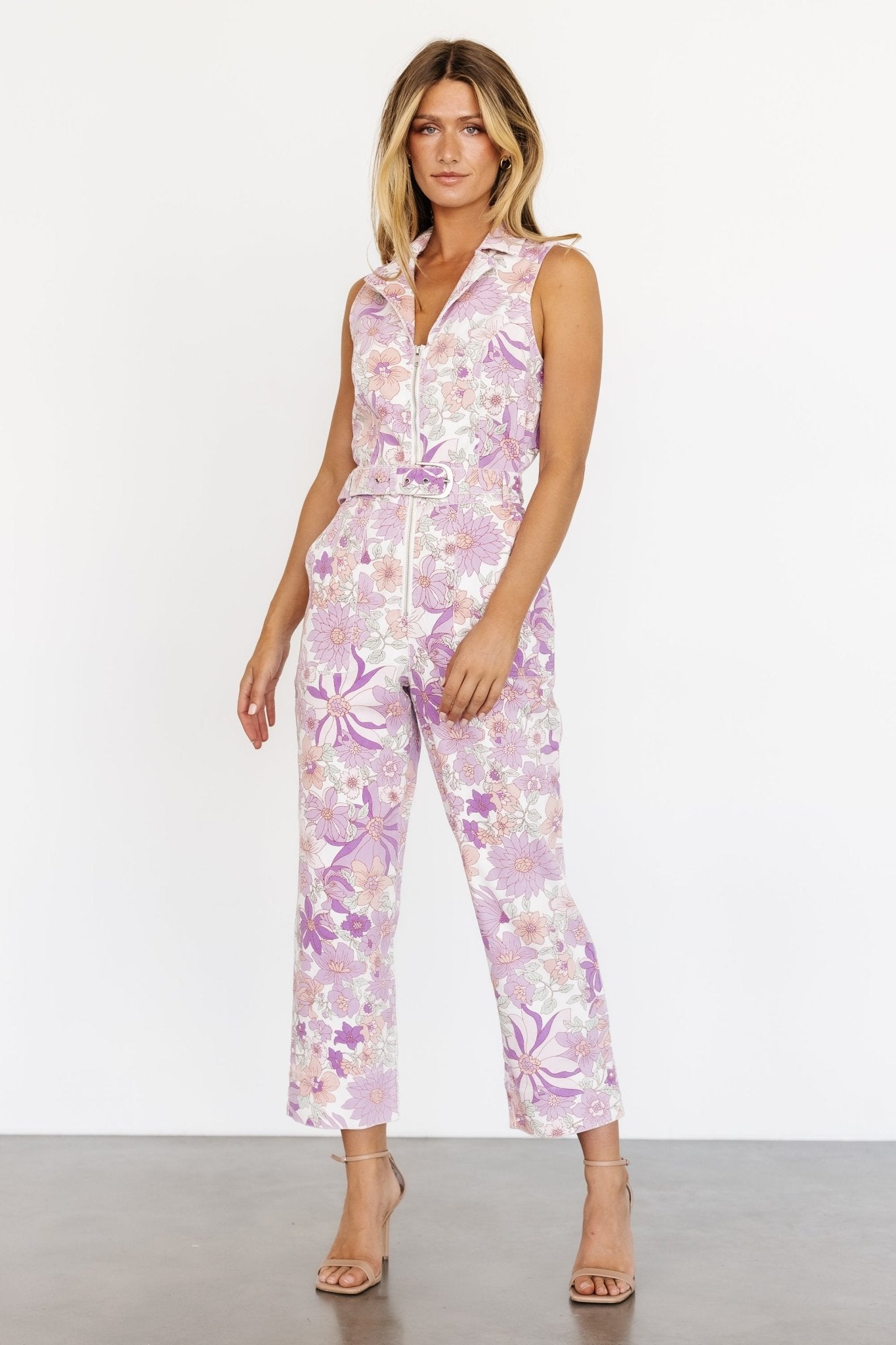 JoJo Sleeveless Jumpsuit | Purple Floral Free Shipping Manchester Great Sale