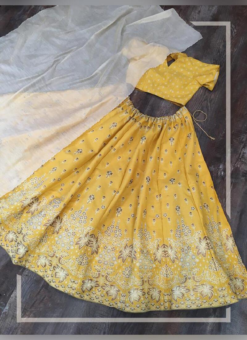 Sunshine Yellow Color Silk Base Lehenga Choli Explore