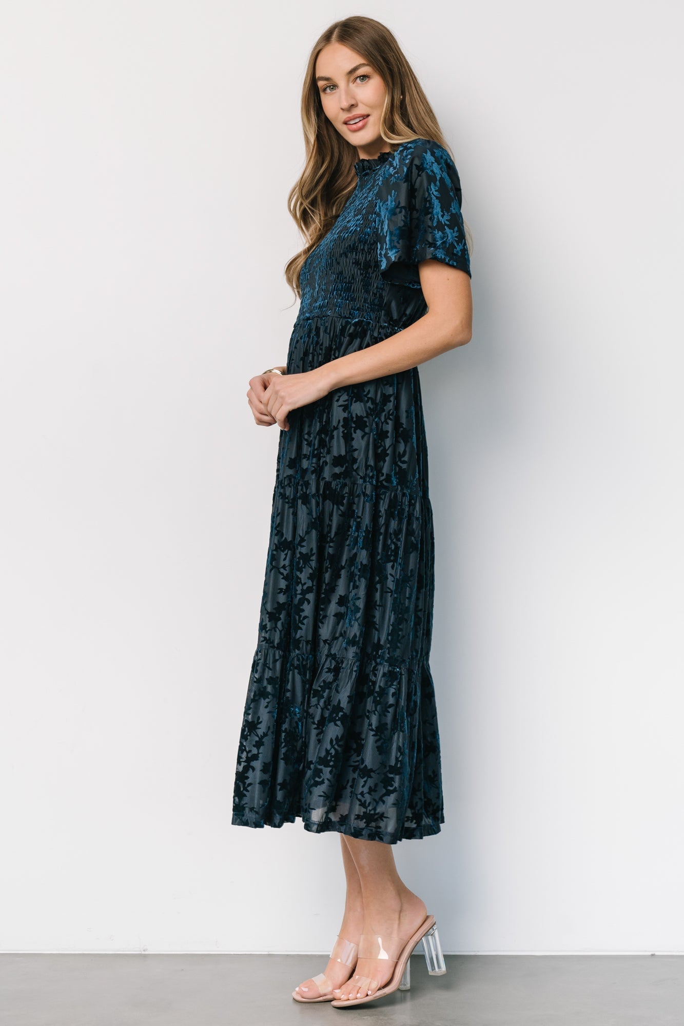 Callen Smocked Velvet Dress | Deep Blue Discount Outlet Locations