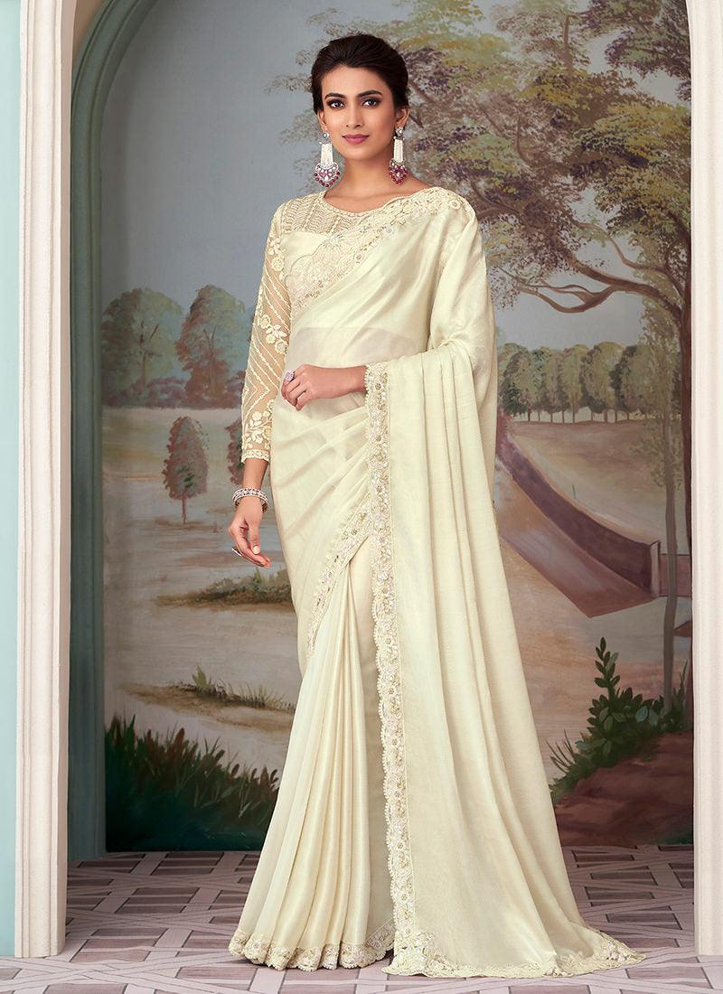 Cream Color Silk Fabric Embroidered Saree Cheap Sale Tumblr