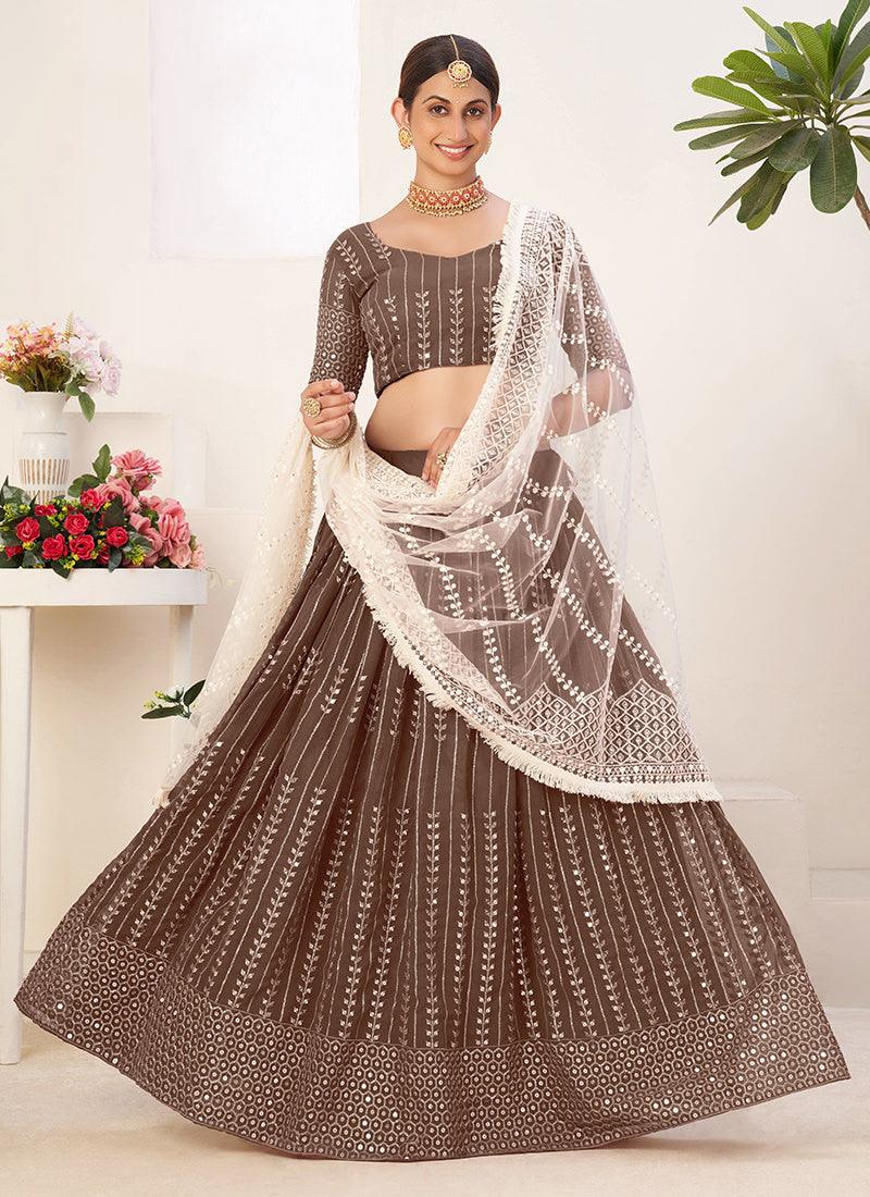 Art Silk Ceramal Brown Lehenga Cheap In China