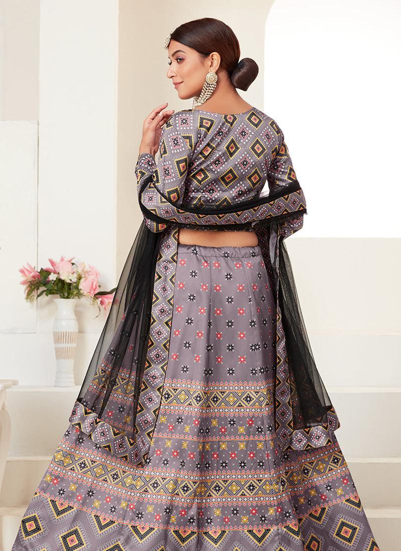 Pewter Grey Digital Print Kalidar Chaniya Choli Cheap Sale Release Dates