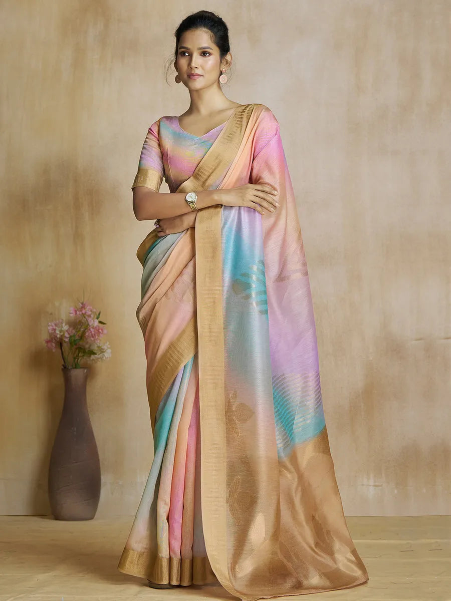 Fantastic Multi Colored Silk Digital Printed Fancy Saree Shop For Online