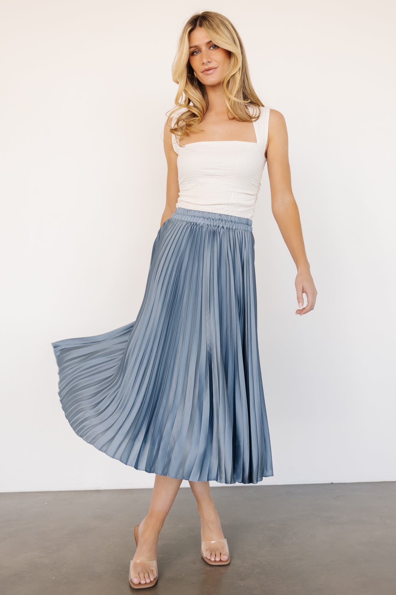 Demetria Pleated Midi Skirt | Steel Blue Cheap Sale Collections