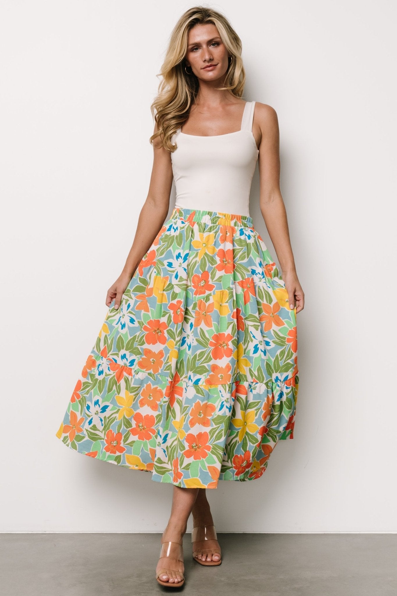 Nika Tiered Skirt | Orange + Blue Floral Outlet Deals