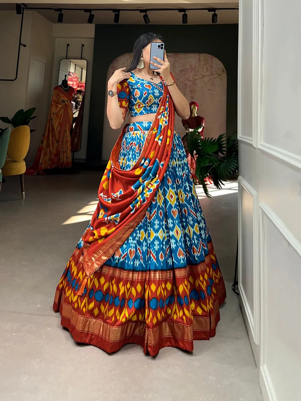 Awesome Tussar Silk Patola Printed Foil Worked Lehenga Choli Clearance Eastbay