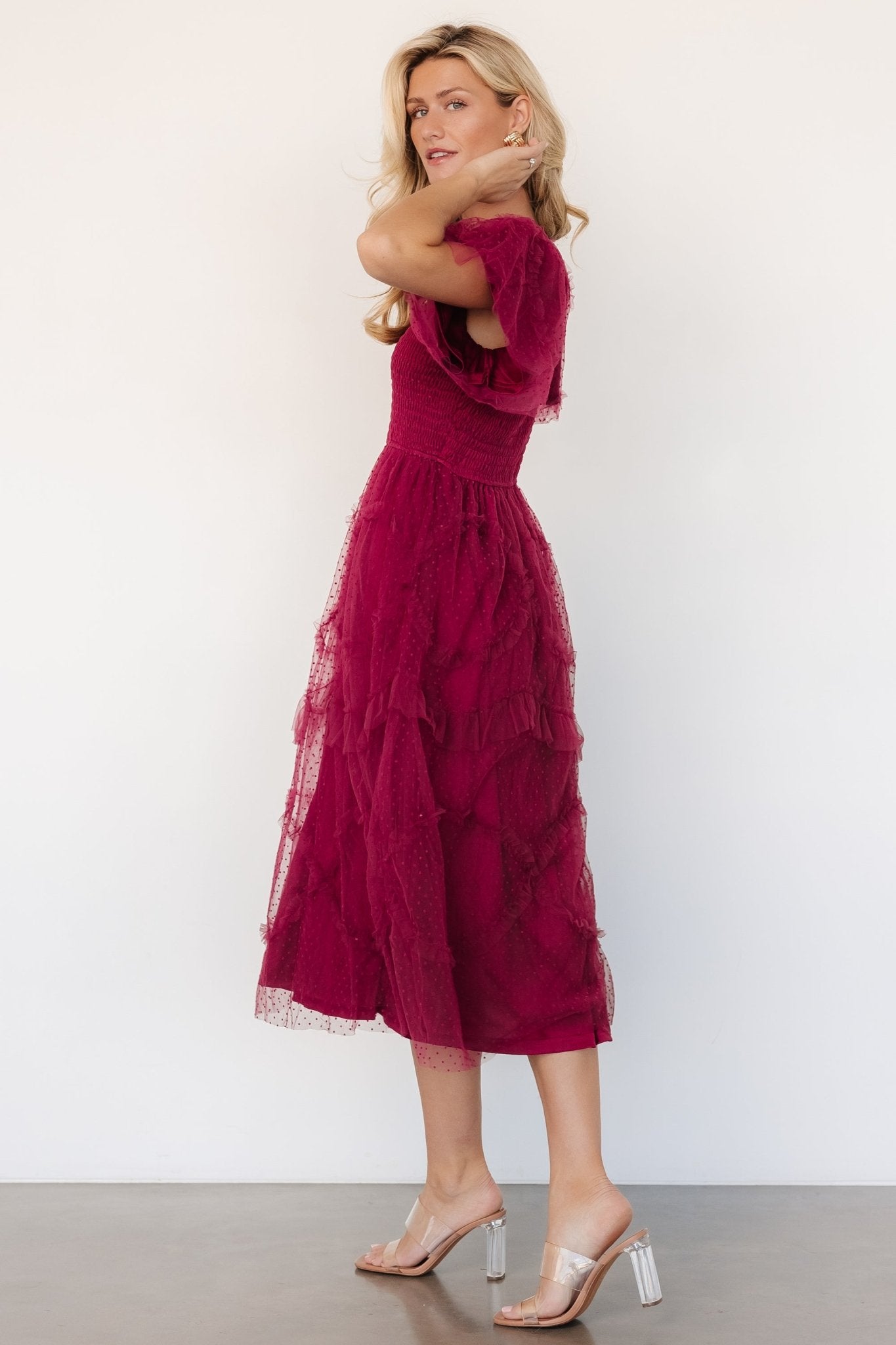 Ambrose Dotted Tulle Midi Dress | Burgundy Cheapest Cheap Online