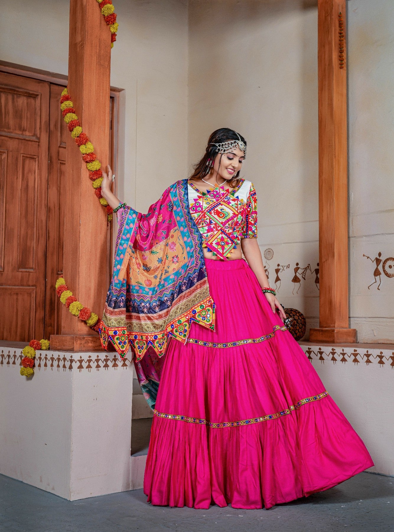 Three Tal Traditional Rayon Navratri Lehenga Choli Set Discount Nicekicks