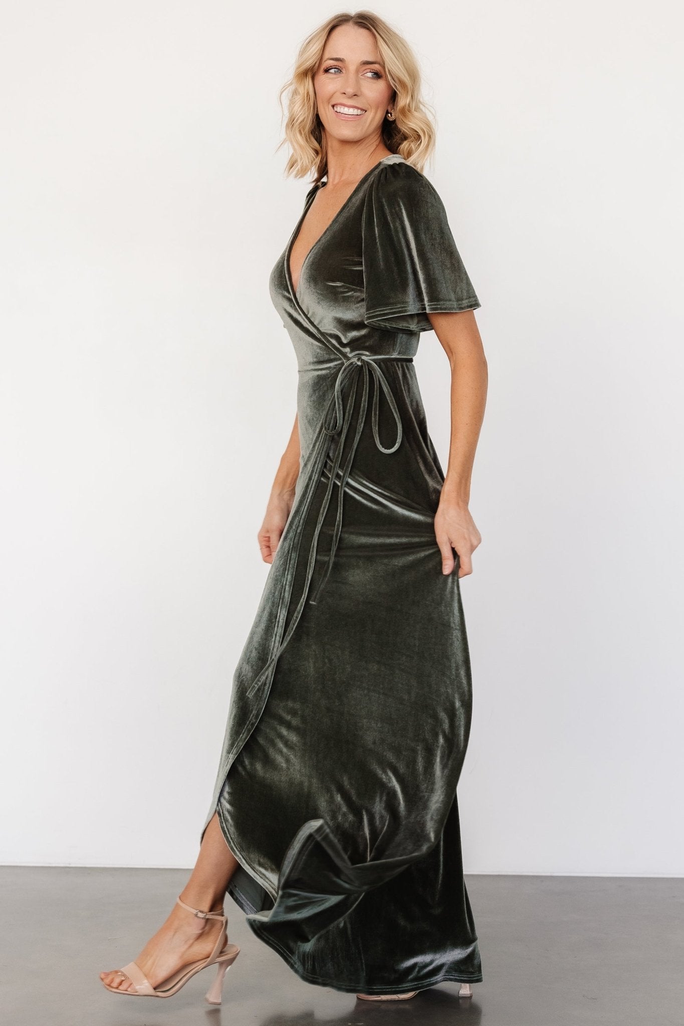 Katelyn Velvet Maxi Wrap Dress | Eucalyptus Browse For Sale