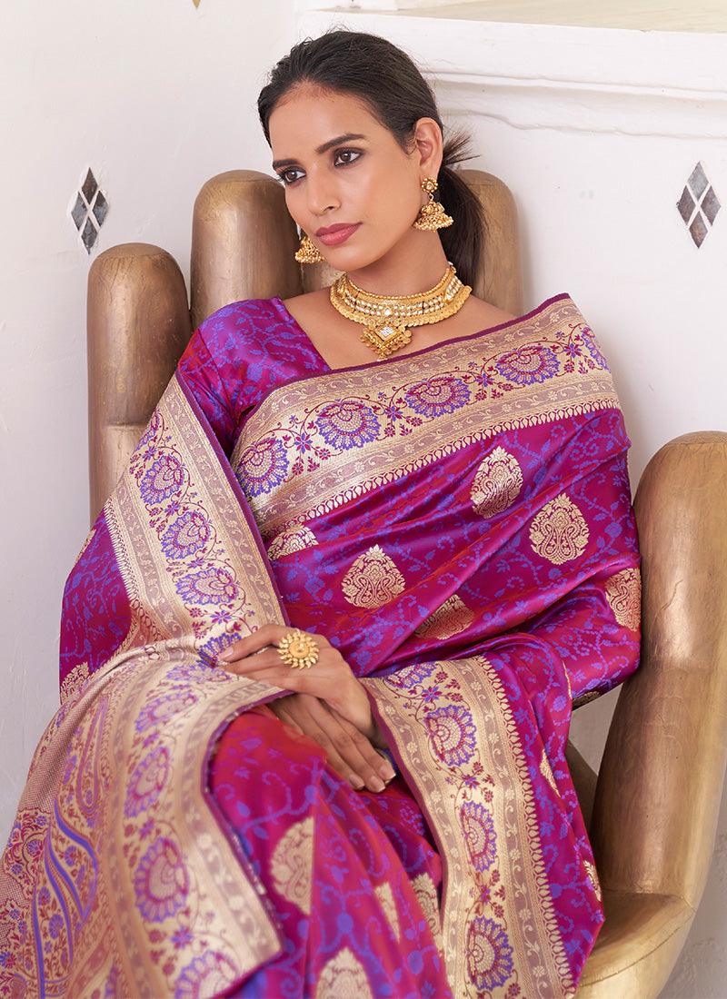 Ceremonial Magenta Purple Color Printed Saree With Silk Weave Cheap Real Eastbay