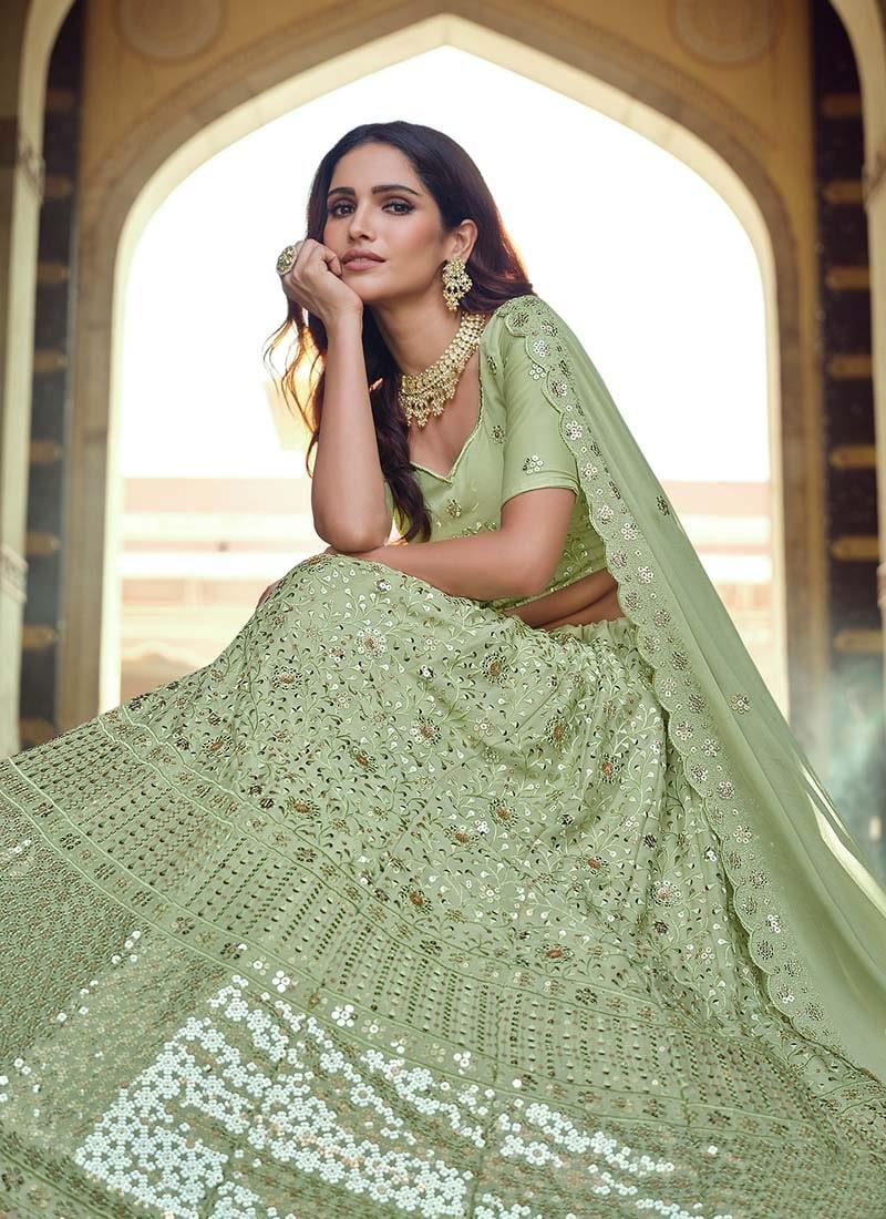 Georgette Fabric Green Color Sequined Work Lehenga Choli With Dupatta Best Store To Get Sale Online