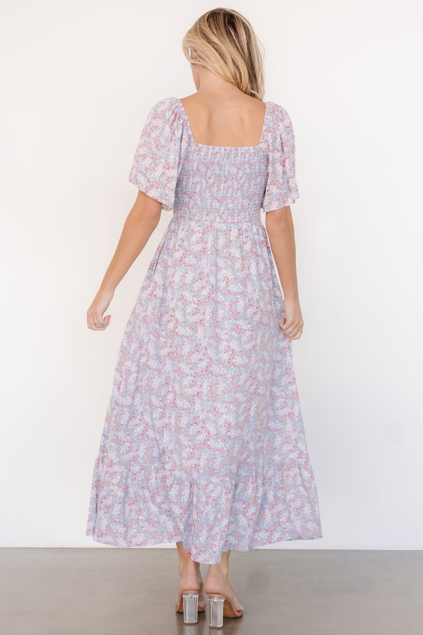 Lyssa Smocked Dress | Dusty Blue Floral Discount Explore