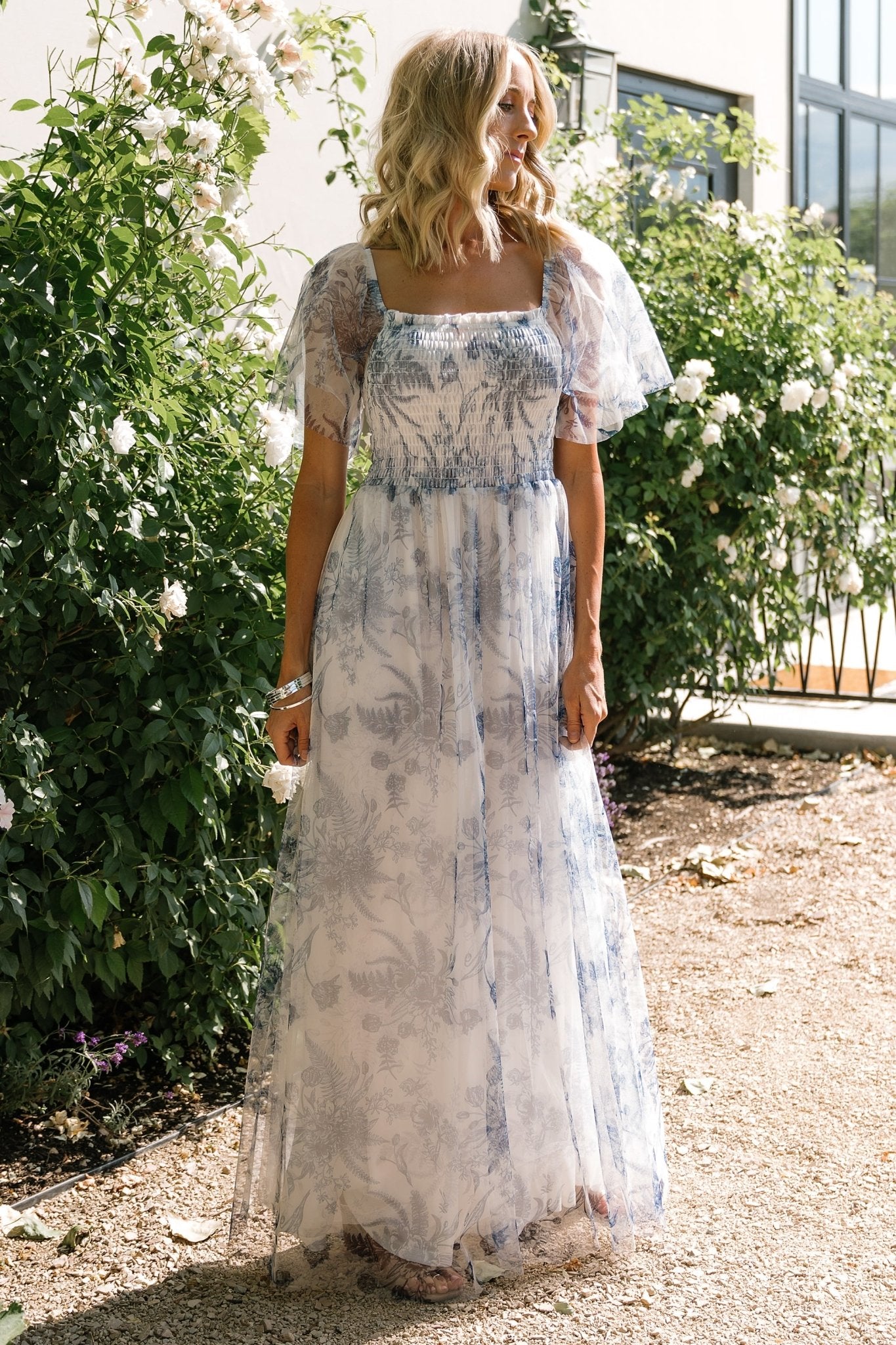 Cassandra Tulle Maxi Dress | Blue + White Floral Geniue Stockist Cheap Online