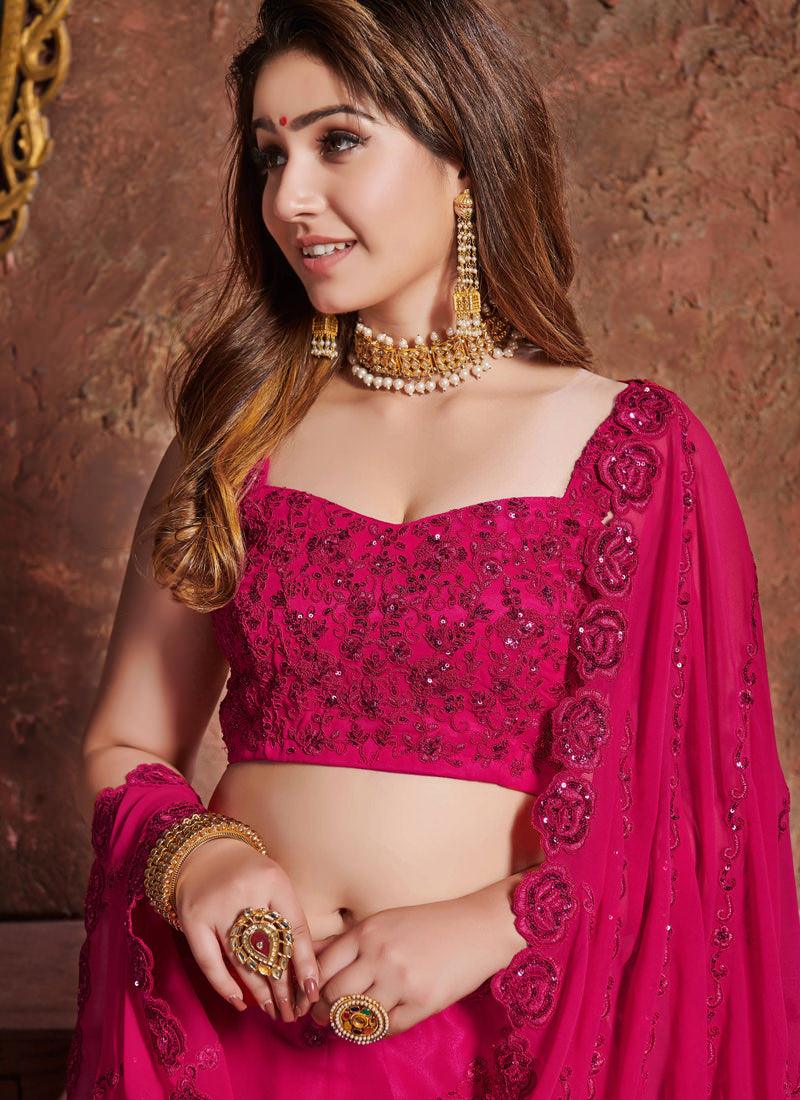 Delightful Deep Pink Georgette Base Sangeet Wear Lehenga Choli Footlocker Finishline For Sale