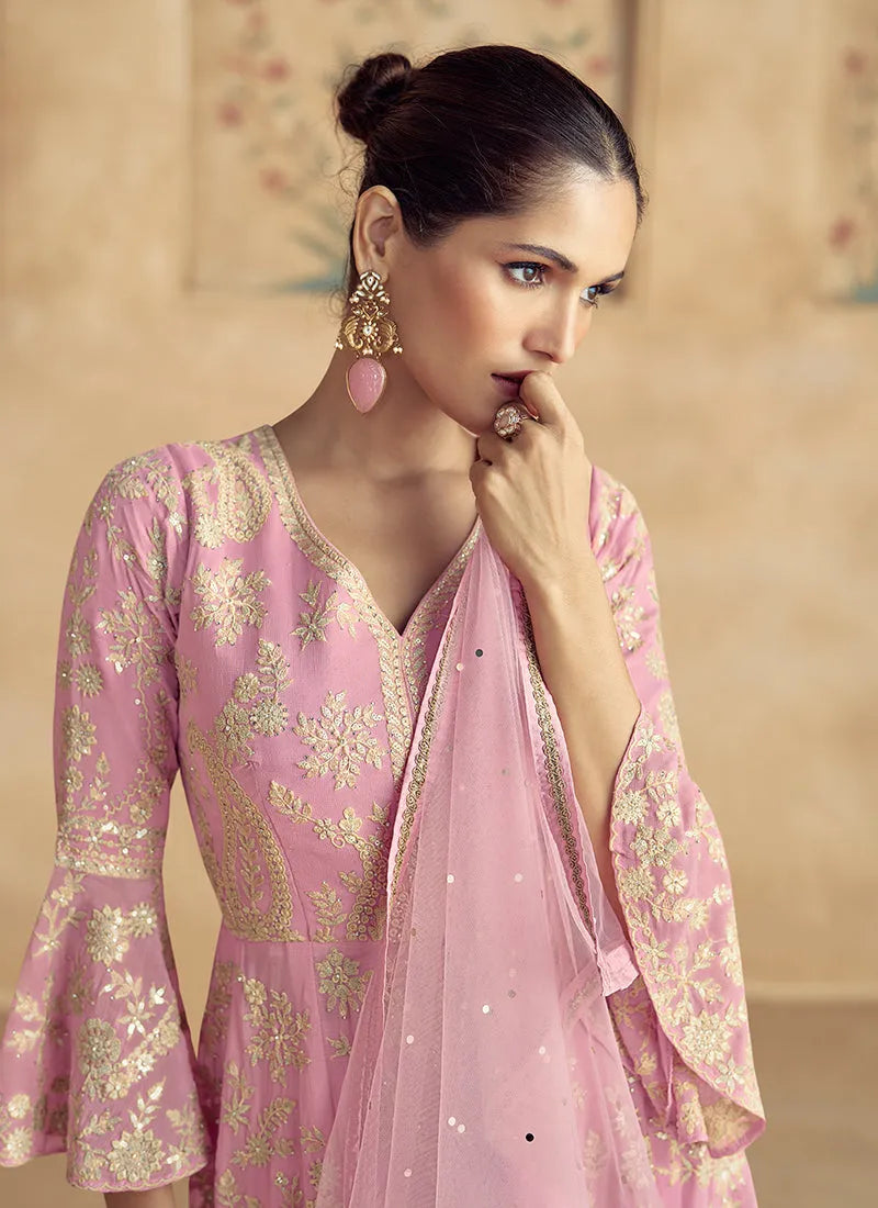 Flawless Soft Pink Traditional Embroidered Sharara Suit Largest Supplier Cheap Pice