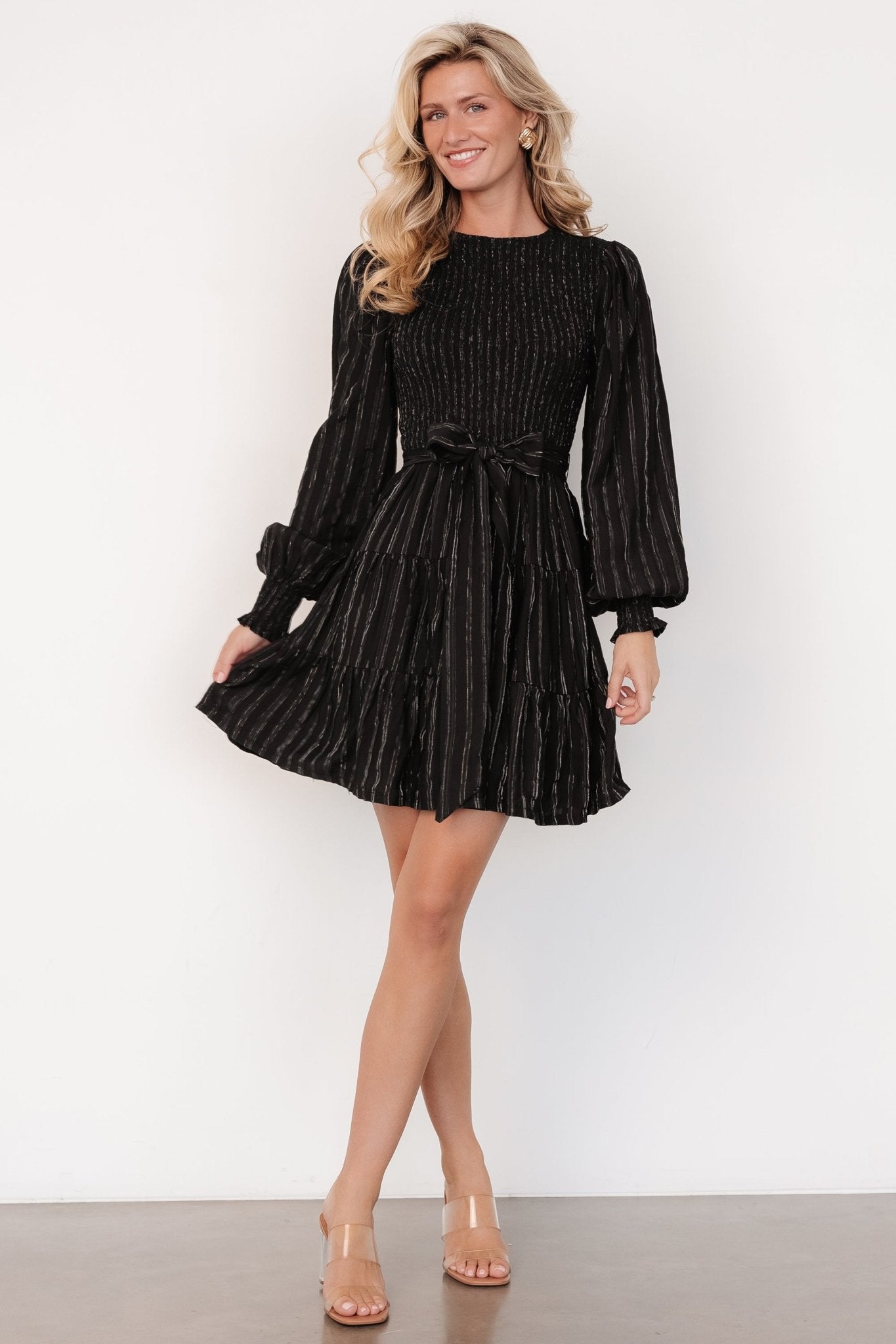 Ivey Smocked Short Dress | Black + Silver 2025 Online