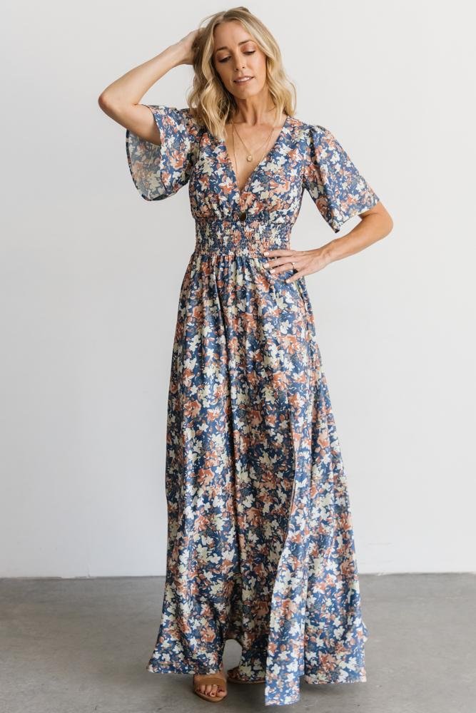 Verona Smocked Maxi Dress | Blue Floral Cheap Sale Enjoy